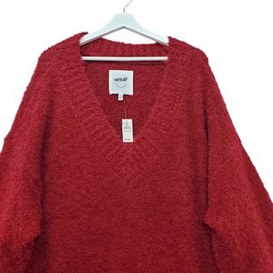Aerie Oversized V-Neck Sweater Womens XL Red  Boucle Knit Cabincore Cozy Grunge